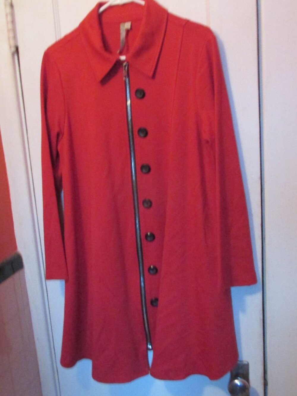 Comfy USA Prato Jacket‎ Zip Up Button Detail Flared Pockets Size Large Red